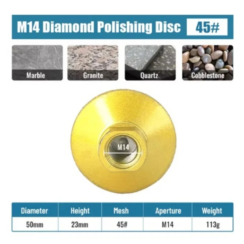 M14 Diamond Brazed Flat Grinding Head 2 inch 50mm Abrasive Polishing Pad Marble Quartz Granite Cobblestone Grind Sharp Tool 1pc