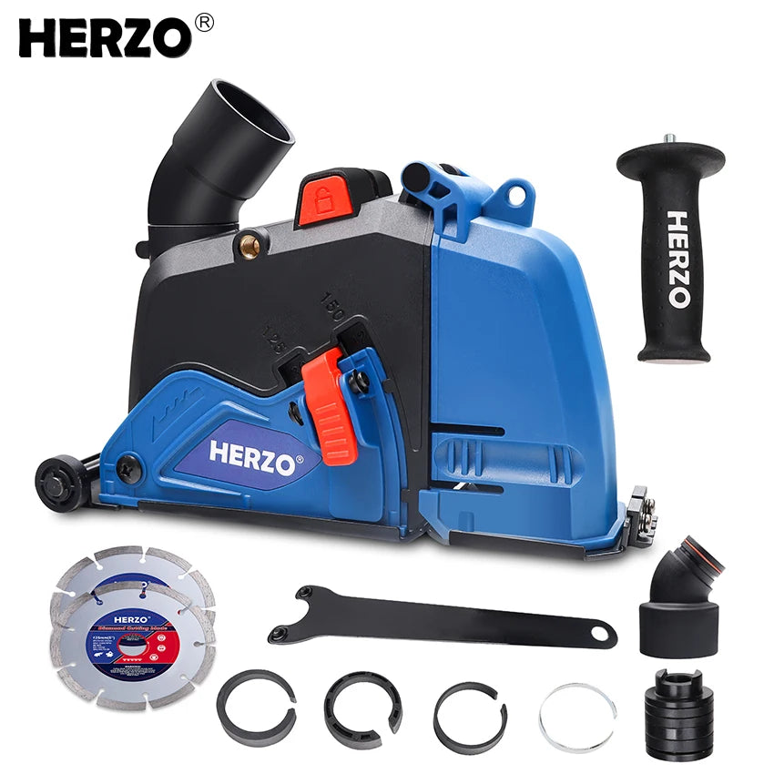 HERZO 5''(125MM) Double Blades Cutting Dust Shroud For Angle Grinder With Attachments Dustless For Wall Chaser Safe HCD45U