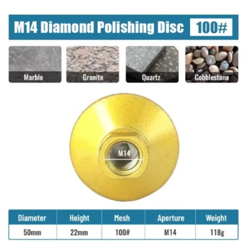 M14 Diamond Brazed Flat Grinding Head 2 inch 50mm Abrasive Polishing Pad Marble Quartz Granite Cobblestone Grind Sharp Tool 1pc