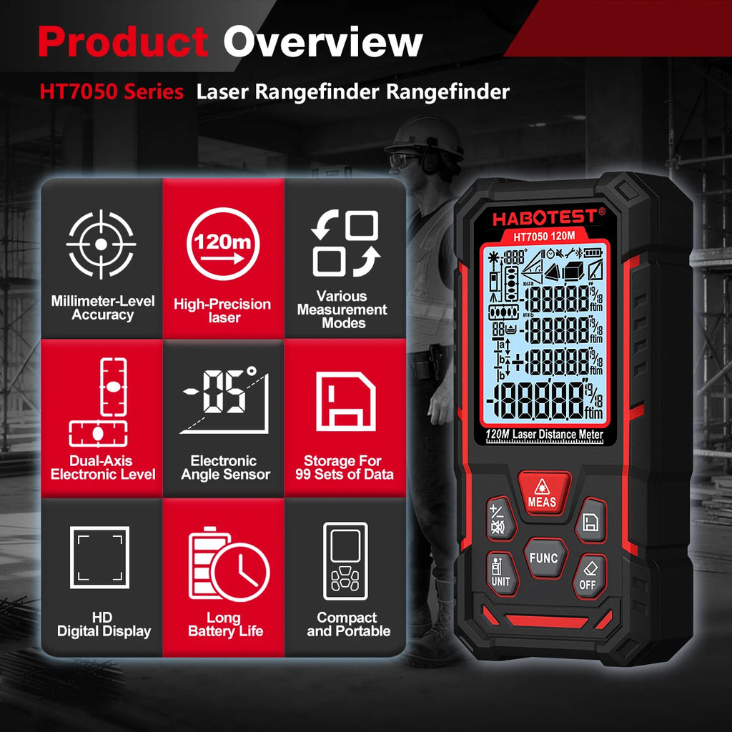 2026 New Handheld Laser Range Finder 50M 80M 120M Portable Digital Distance Laser Meter Dual-Axis Level Distance Measuring Tool