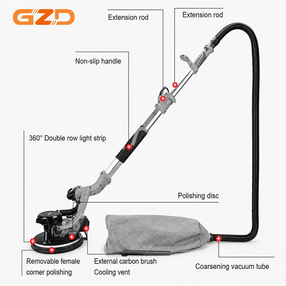 Wall Surface Sander Grinding Machine 2.2m 1680W Long Pole Wall Sander for Walls And Ceilings Home Improvement Power Tool